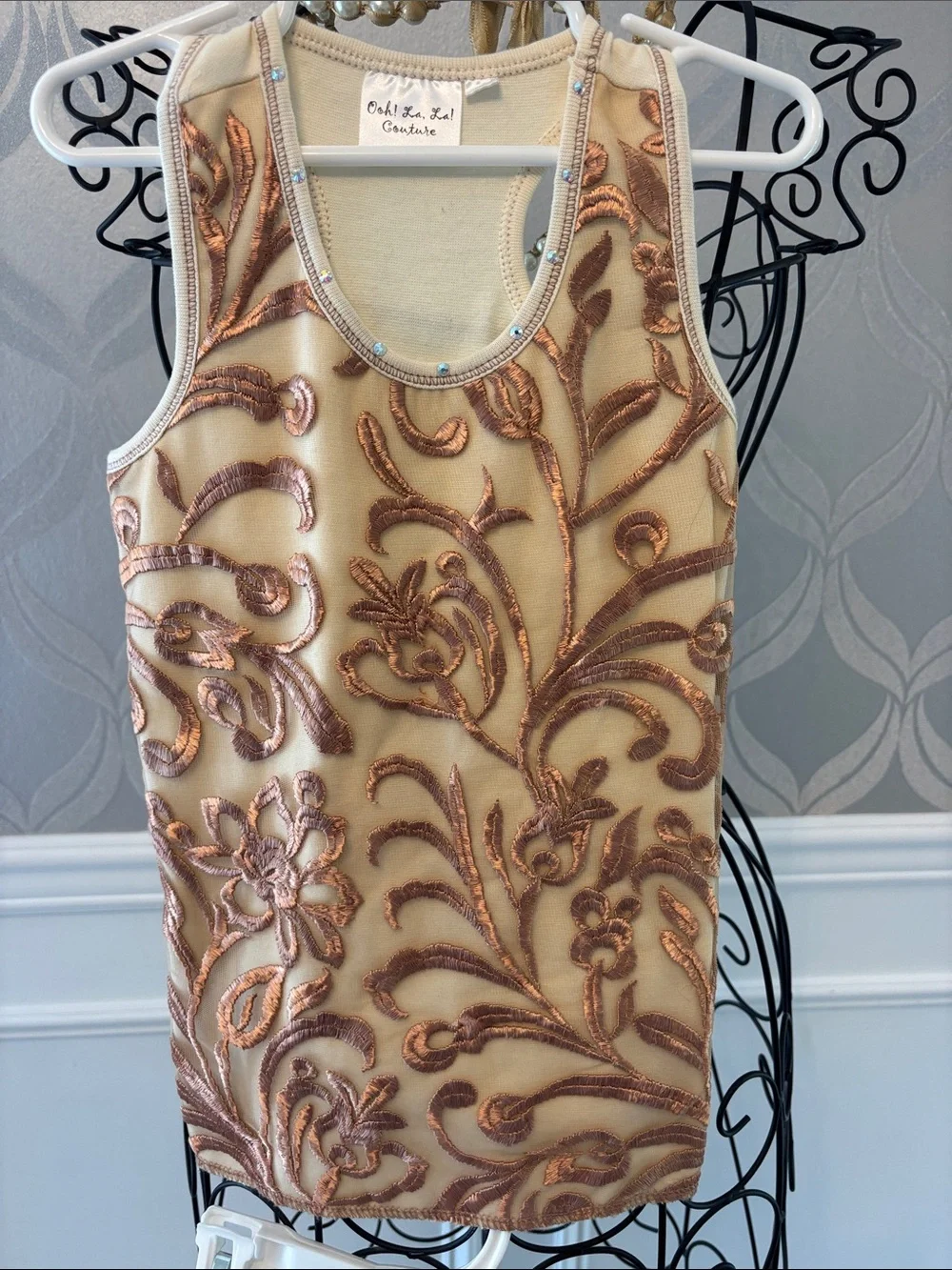 Ooh! La, La! Couture Gold & Cream Embroidered Tank with Layered Tulle Skirt